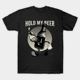 Vintage Walking Beer Bottle "HOLD MY BEER!" (BLACK) T-Shirt